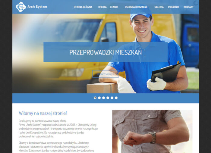 Strona www dla firmy Arch System Przeprowadzki Cieszyn