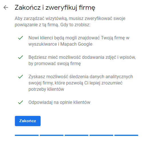 Formularz zakończ i zweryfikuj firmę